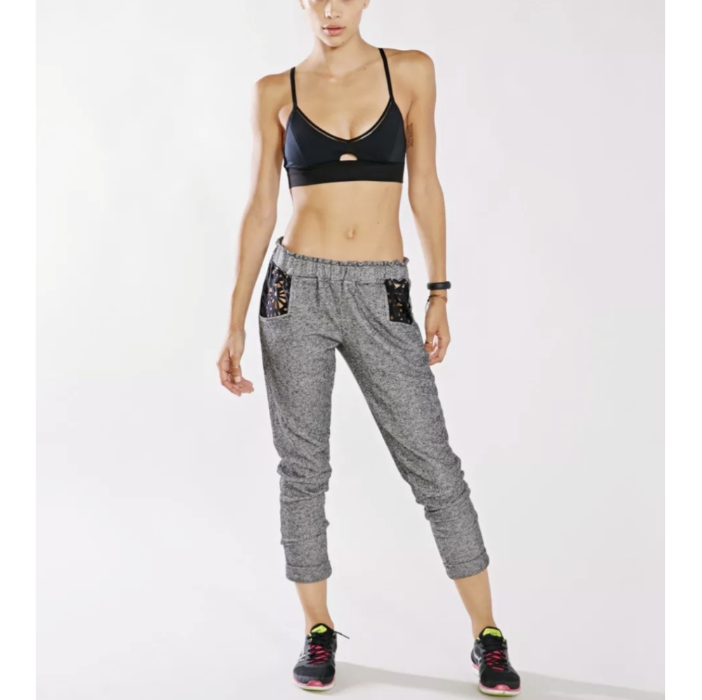 Lasercut Lace Pocket Cropped Jogger Pants - Blue Life Revolve